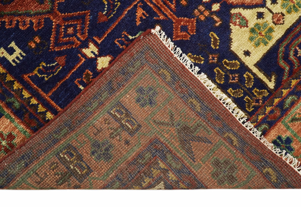 Hand knotted Traditional Multi Sizes Antique Style Vintage Finish Rust and Blue Area Rug