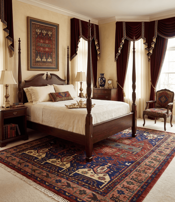 Hand knotted Traditional Multi Sizes Antique Style Vintage Finish Rust and Blue Area Rug