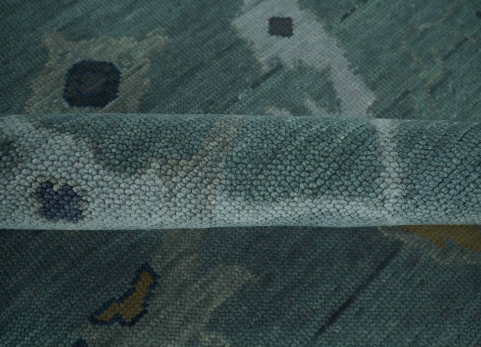 Hand Knotted Traditional Oriental Oushak Antique Style Green Wool Area Rug