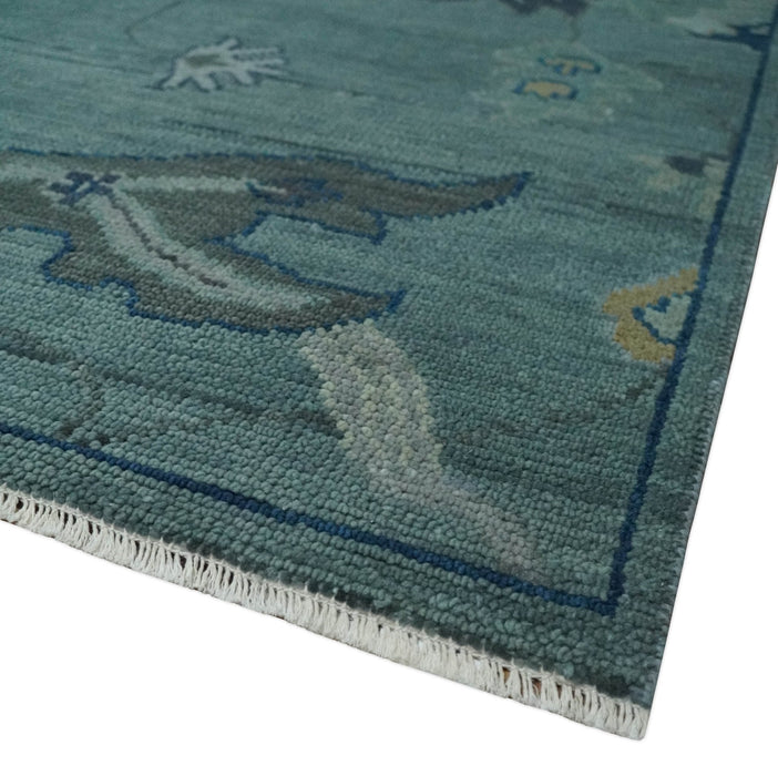Hand Knotted Traditional Oriental Oushak Antique Style Green Wool Area Rug