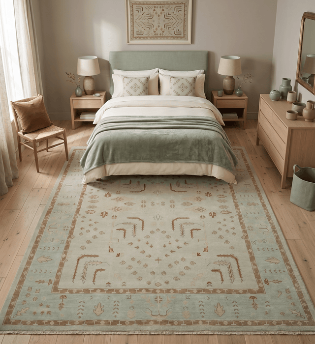 Hand Knotted Traditional Oushak 8x10 Beige and Brown Wool Area Rug