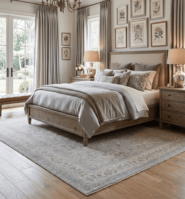 Hand Knotted Traditional Silver, brown and Beige Antique Textured Low Pile Distressed Wool Rug | TRD53114