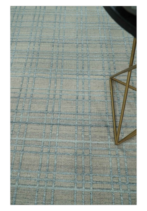 Hand Made 8x10 Modern Geometric striped Beige and Silver Scandinavian Blended Wool Flatwoven Area Rug | KE11
