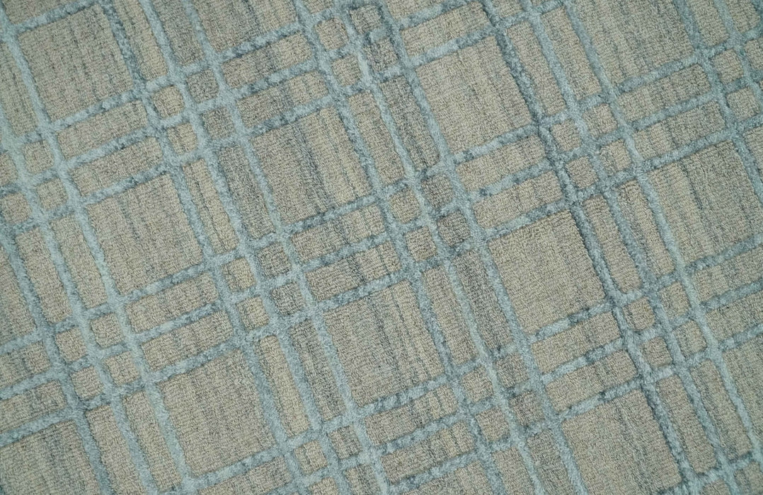 Hand Made 8x10 Modern Geometric striped Beige and Silver Scandinavian Blended Wool Flatwoven Area Rug | KE11