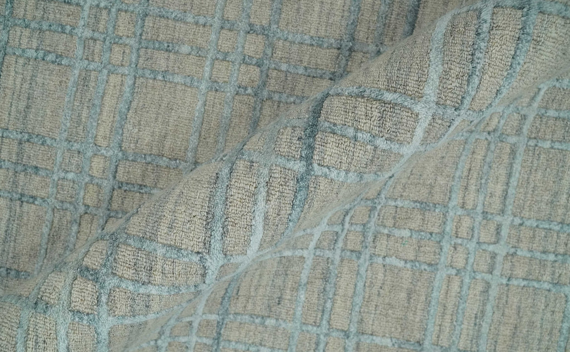 Hand Made 8x10 Modern Geometric striped Beige and Silver Scandinavian Blended Wool Flatwoven Area Rug | KE11