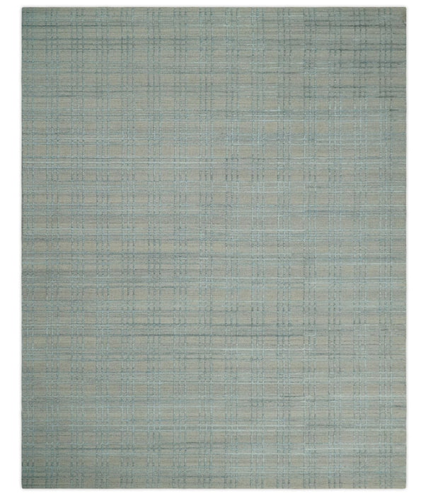 Hand Made 8x10 Modern Geometric striped Beige and Silver Scandinavian Blended Wool Flatwoven Area Rug | KE11