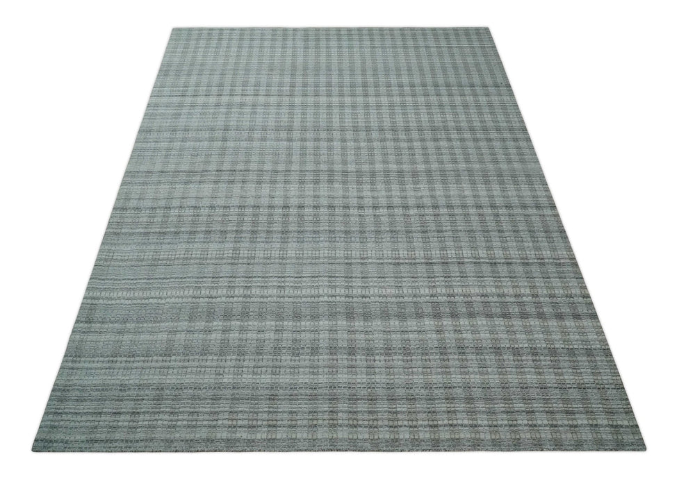 Hand Made 8x10 Modern Stripes Charcoal, Gray and Beige Scandinavian Blended Wool Flatwoven Area Rug | KE9