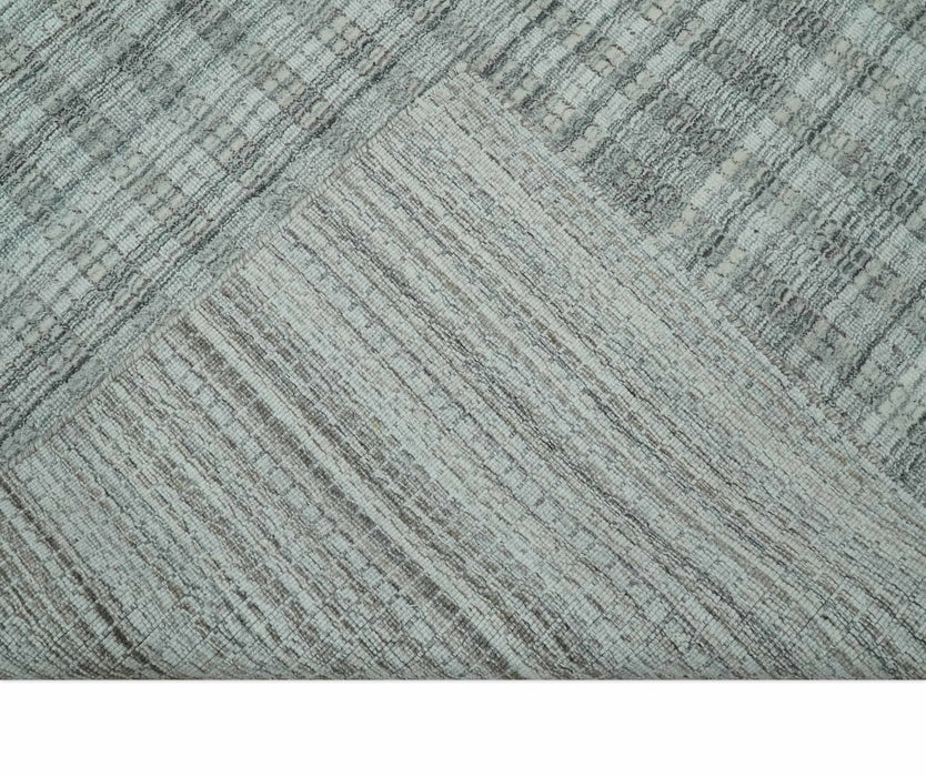 Hand Made 8x10 Modern Stripes Charcoal, Gray and Beige Scandinavian Blended Wool Flatwoven Area Rug | KE9