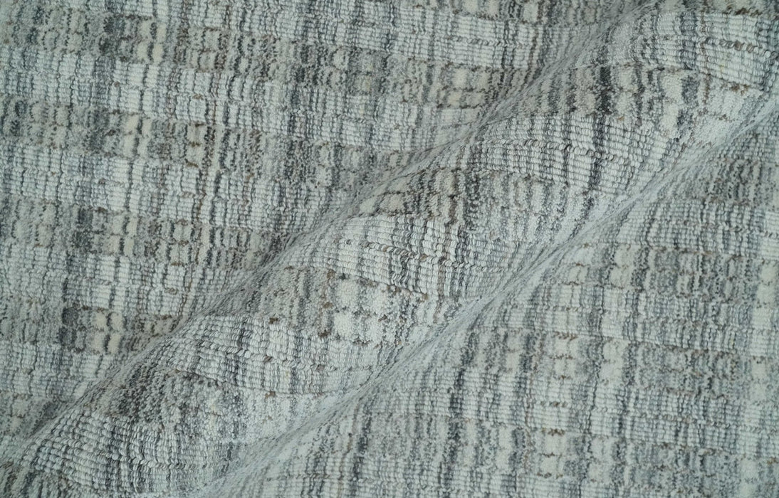 Hand Made 8x10 Modern Stripes Charcoal, Gray and Beige Scandinavian Blended Wool Flatwoven Area Rug | KE9