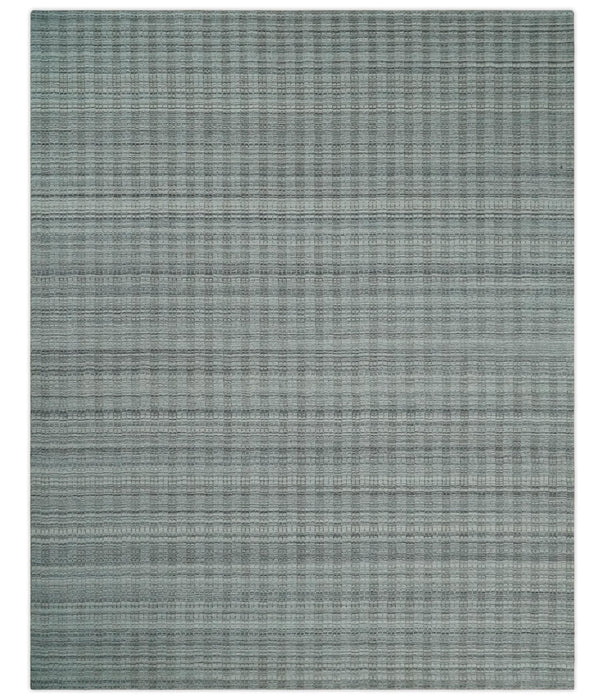 Hand Made 8x10 Modern Stripes Charcoal, Gray and Beige Scandinavian Blended Wool Flatwoven Area Rug | KE9