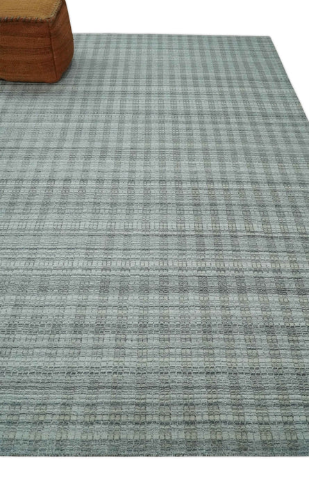 Hand Made 8x10 Modern Stripes Charcoal, Gray and Beige Scandinavian Blended Wool Flatwoven Area Rug | KE9