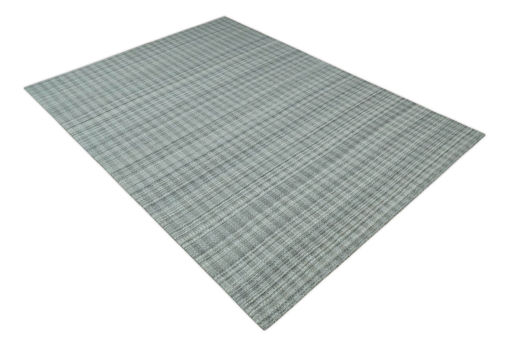 Hand Made 8x10 Modern Stripes Charcoal, Gray and Beige Scandinavian Blended Wool Flatwoven Area Rug | KE9