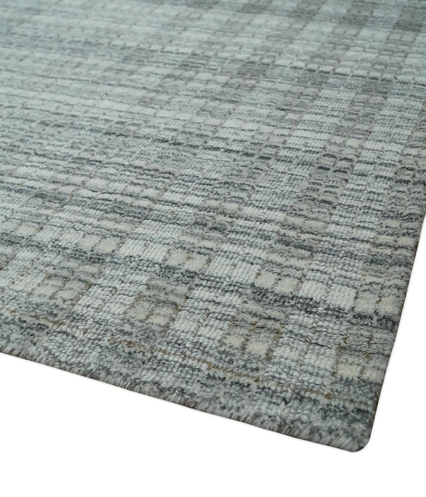 Hand Made 8x10 Modern Stripes Charcoal, Gray and Beige Scandinavian Blended Wool Flatwoven Area Rug | KE9