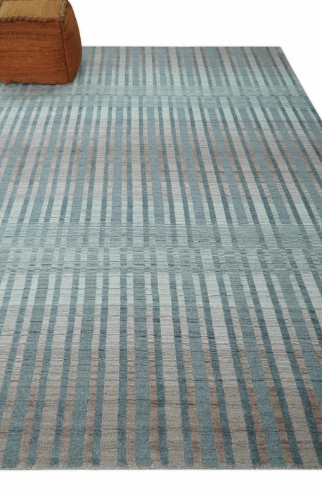Hand Made 8x10 Modern Stripes Peach, Gray and Silver Scandinavian Blended Wool Flatwoven Area Rug | KE17