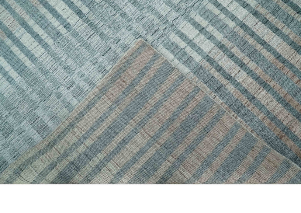Hand Made 8x10 Modern Stripes Peach, Gray and Silver Scandinavian Blended Wool Flatwoven Area Rug | KE17
