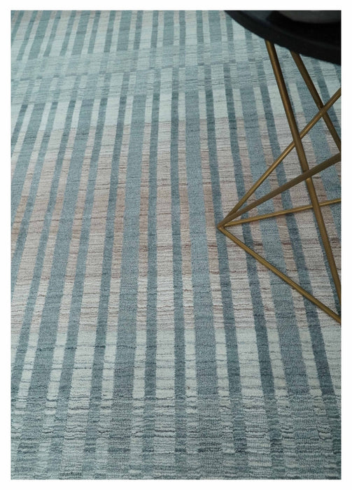 Hand Made 8x10 Modern Stripes Peach, Gray and Silver Scandinavian Blended Wool Flatwoven Area Rug | KE17