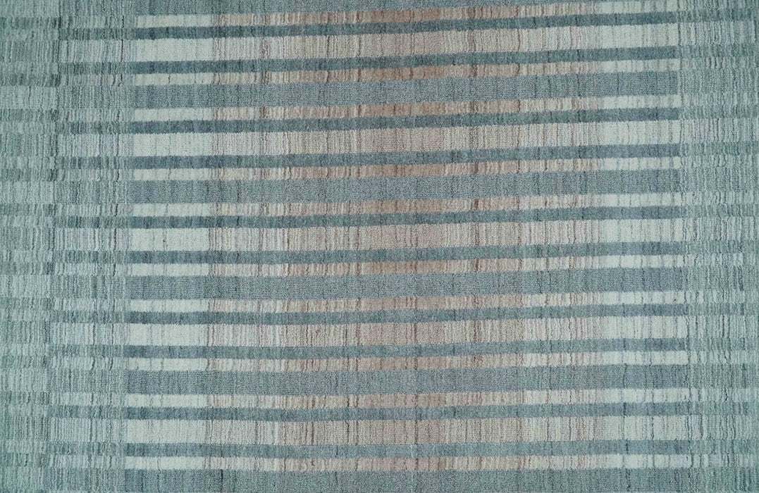 Hand Made 8x10 Modern Stripes Peach, Gray and Silver Scandinavian Blended Wool Flatwoven Area Rug | KE17