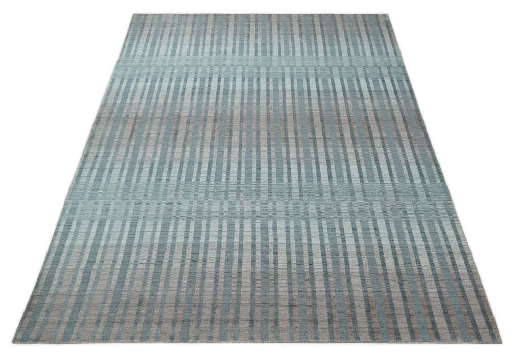 Hand Made 8x10 Modern Stripes Peach, Gray and Silver Scandinavian Blended Wool Flatwoven Area Rug | KE17