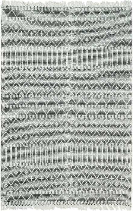 Contemporary Hand Woven Black and White Woolen Trellis Area Rug
