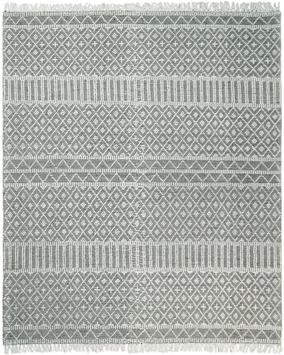 Contemporary Hand Woven Black and White Woolen Trellis Area Rug