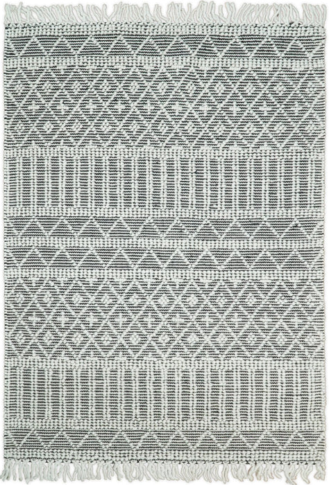 Contemporary Hand Woven Black and White Woolen Trellis Area Rug