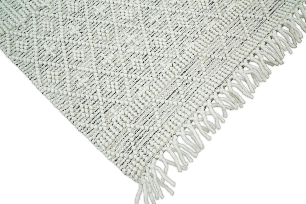 Flatwoven Dhurrie Woolen Chunky and Soft White Wool Area Rug, Living Room and Kids Rug | CAL1