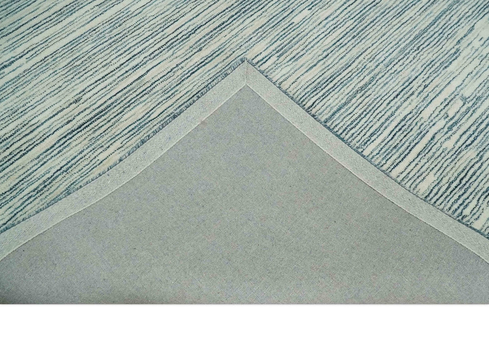 Hand Tufted Woolen Modern White and Blue Custom Made Area Rug