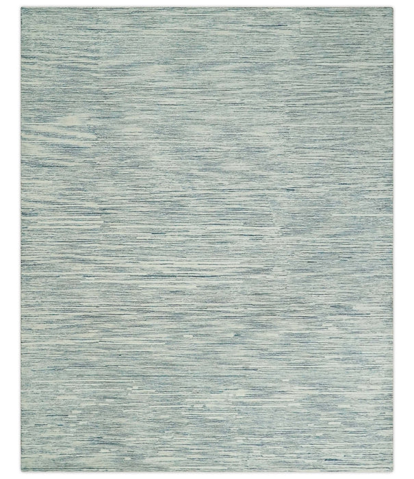 Hand Tufted Woolen Modern White and Blue Custom Made Area Rug