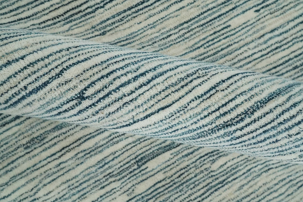 Hand Tufted Woolen Modern White and Blue Custom Made Area Rug