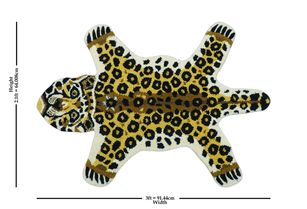 Hand Tufted 2x3 Gold Animal Leopard Wool Area Rug