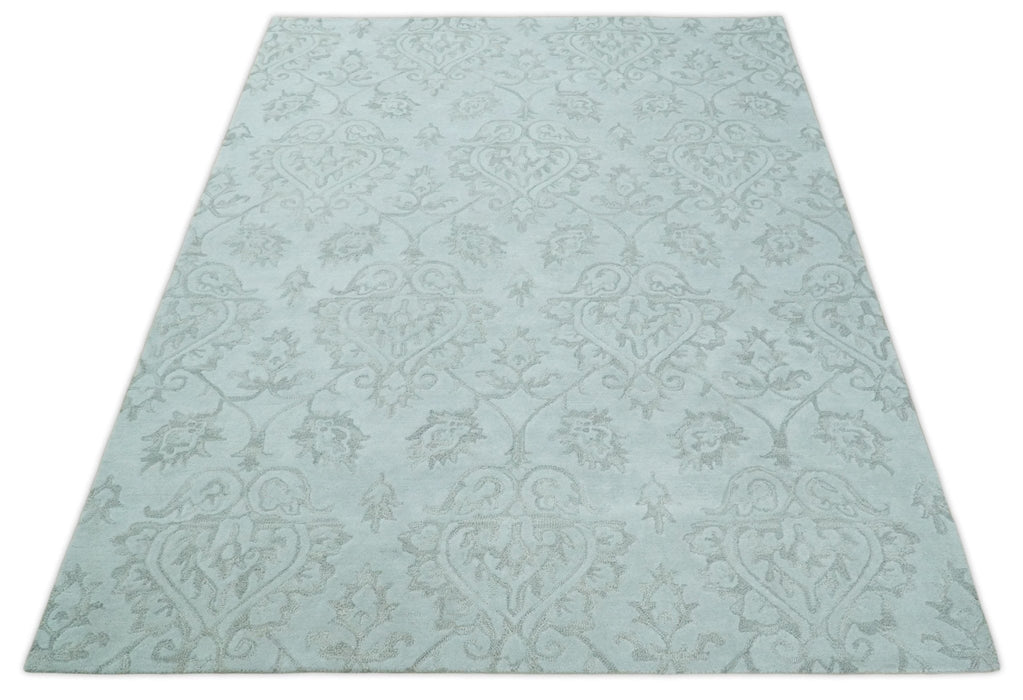Contemporary Hand Tufted Silver and Blue Modern Wool Area Rug
