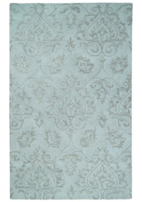 Contemporary Hand Tufted Silver and Blue Modern Wool Area Rug