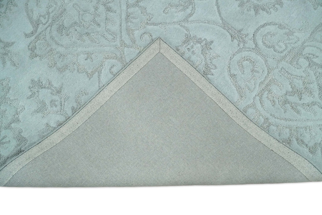 Contemporary Hand Tufted Silver and Blue Modern Wool Area Rug