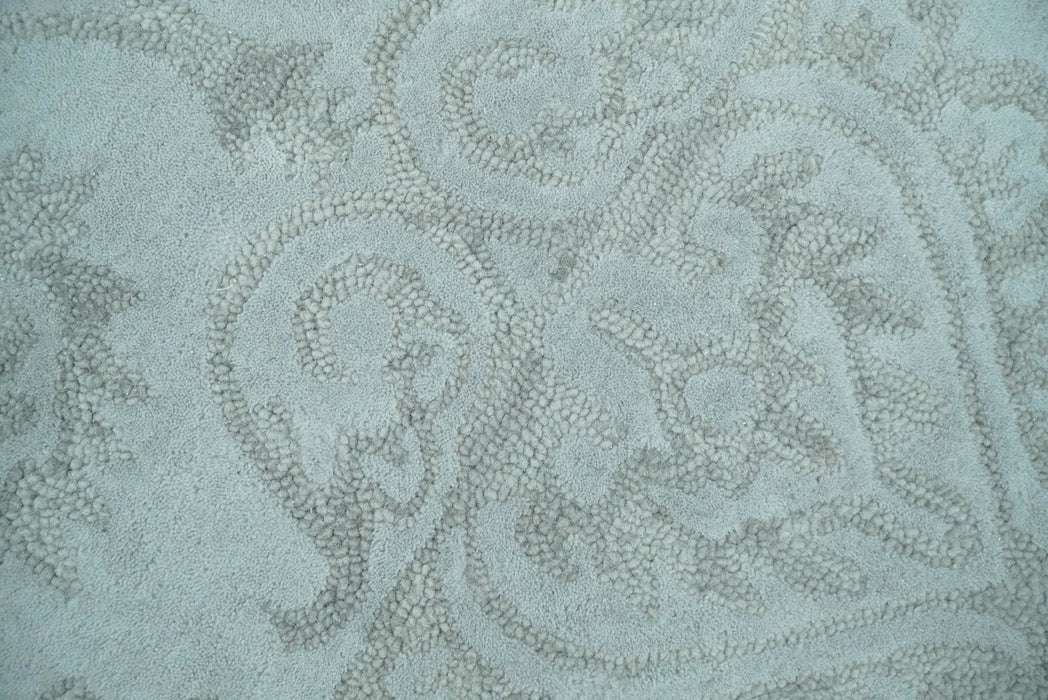 Contemporary Hand Tufted Silver and Blue Modern Wool Area Rug