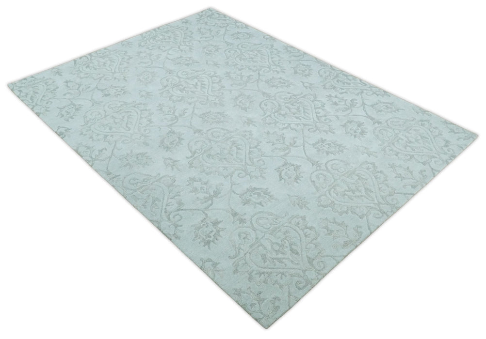 Contemporary Hand Tufted Silver and Blue Modern Wool Area Rug