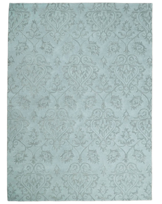 Contemporary Hand Tufted Silver and Blue Modern Wool Area Rug
