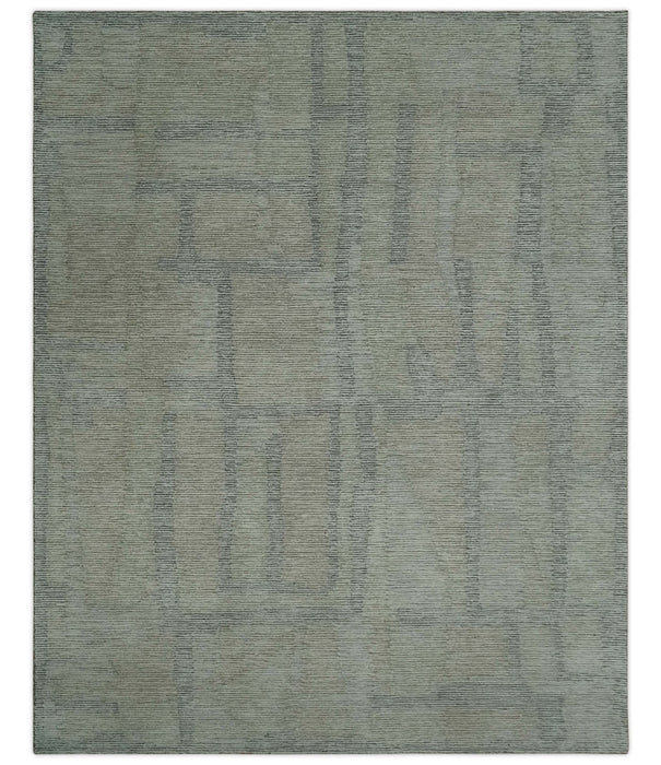 Hand Tufted 8x10 Ivory, Olive and Charcoal Modern Abstract Stripes Design Rug