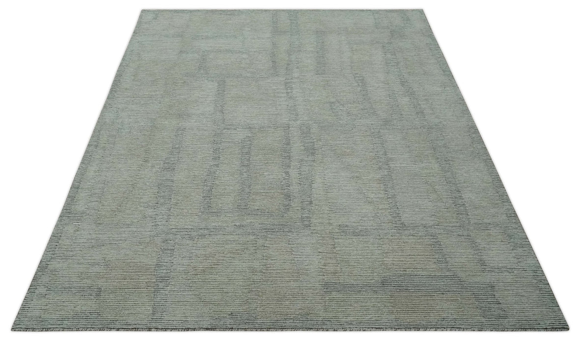 Hand Tufted 8x10 Ivory, Olive and Charcoal Modern Abstract Stripes Design Rug