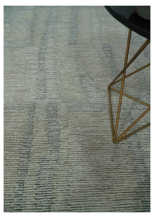 Hand Tufted 8x10 Ivory, Olive and Charcoal Modern Abstract Stripes Design Rug