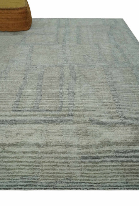 Hand Tufted 8x10 Ivory, Olive and Charcoal Modern Abstract Stripes Design Rug