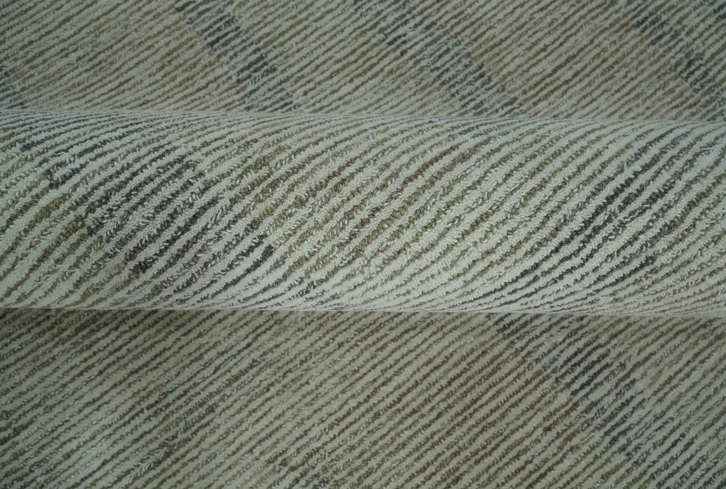 Hand Tufted 8x10 Ivory, Olive and Charcoal Modern Abstract Stripes Design Rug