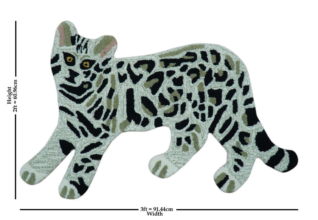 Hand Tufted Animal Cat White And Black 2x3 Wool Area Rug