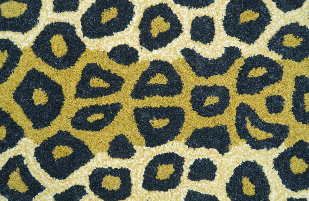 Hand Tufted Animal Leopard Gold And Black 3x5 Wool Area Rug