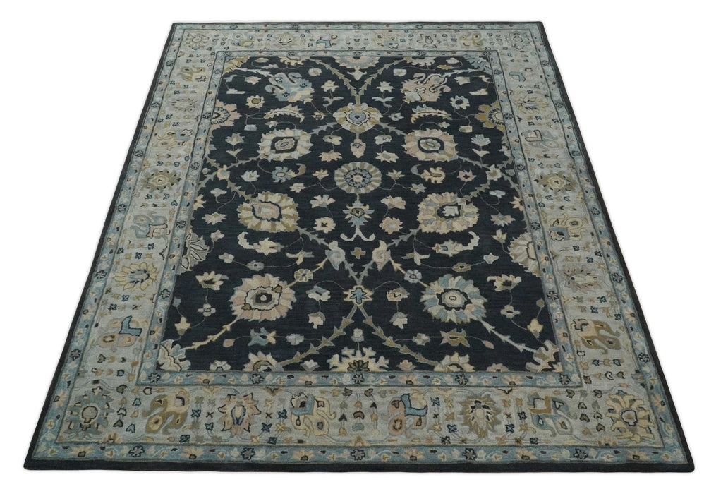 Hand Tufted Black and Silver 8x10 Modern Oushak Rug, Kids, Living Room and Bedroom Rug | TRD6501810S
