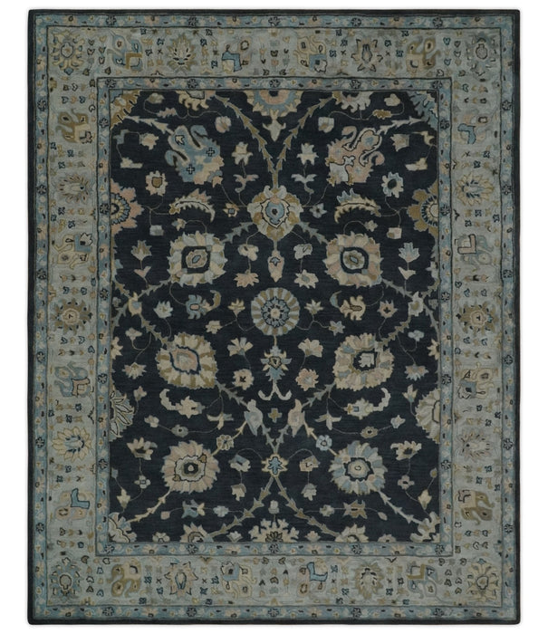 Hand Tufted Black and Silver 8x10 Modern Oushak Rug, Kids, Living Room and Bedroom Rug | TRD6501810S