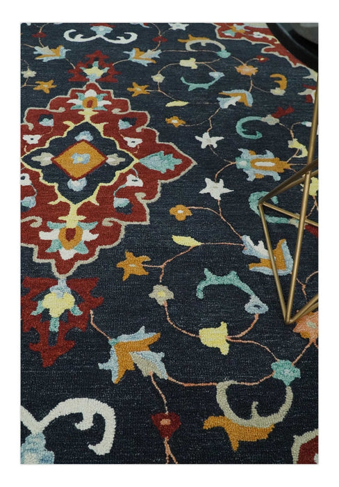Hand Tufted Black, Rust and Beige Persian Style Antique Oriental Wool Area Rug
