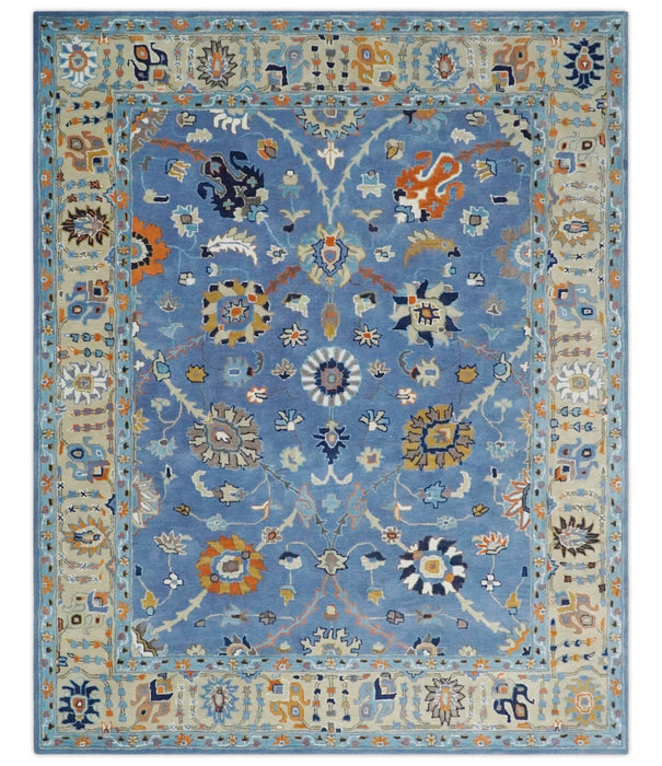 Hand Tufted Blue and Beige Modern Colorful Oushak Multi Size Rug, Kids, Living Room and Bedroom Rug