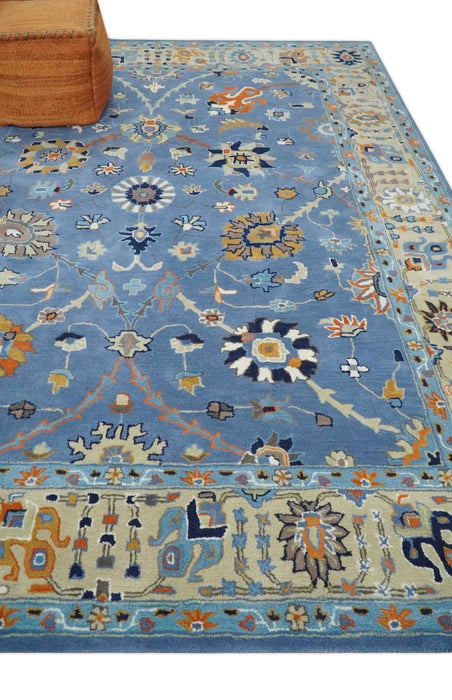 Hand Tufted Blue and Beige Modern Colorful Oushak Multi Size Rug, Kids, Living Room and Bedroom Rug