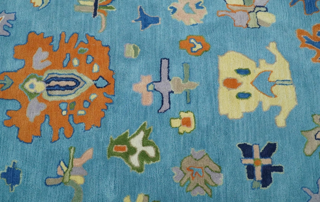 Hand Tufted Blue and Ivory Multi Size Modern Colorful Oushak Rug, Kids, Living Room and Bedroom Rug