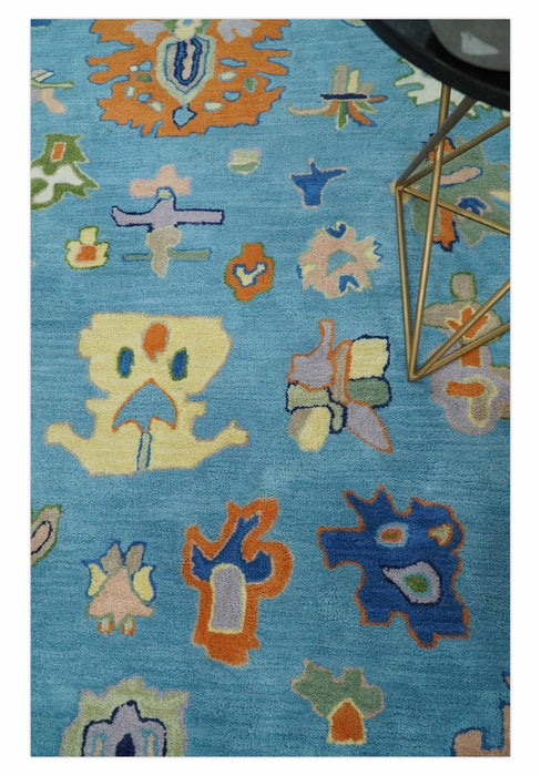 Hand Tufted Blue and Ivory Multi Size Modern Colorful Oushak Rug